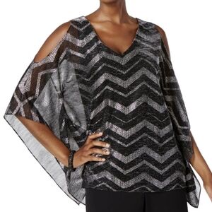 Roz & Ali Elegant Chevron Cold Shoulder Overlay Blousr